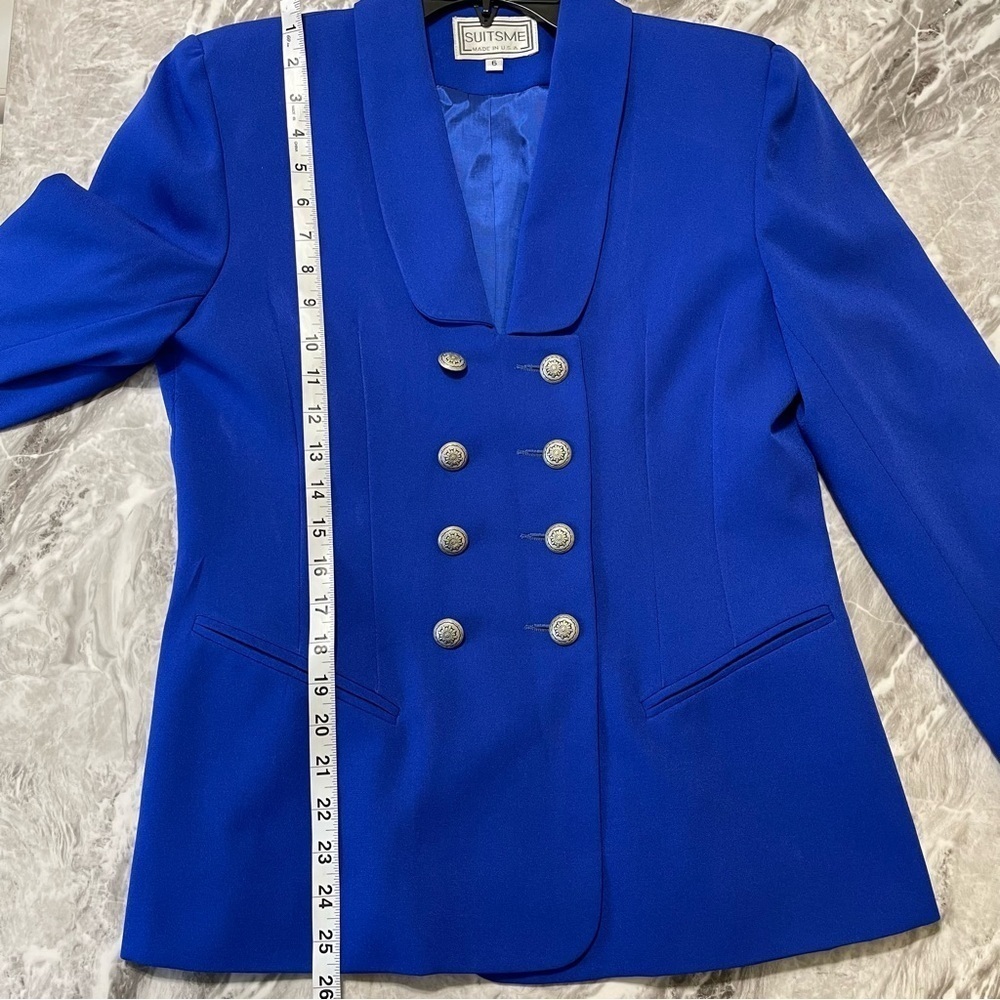SUITSME Vintage Longline Blazer Jacket, Size 6 Royal Blue Preppy Academia Y2K - Picture 6 of 11